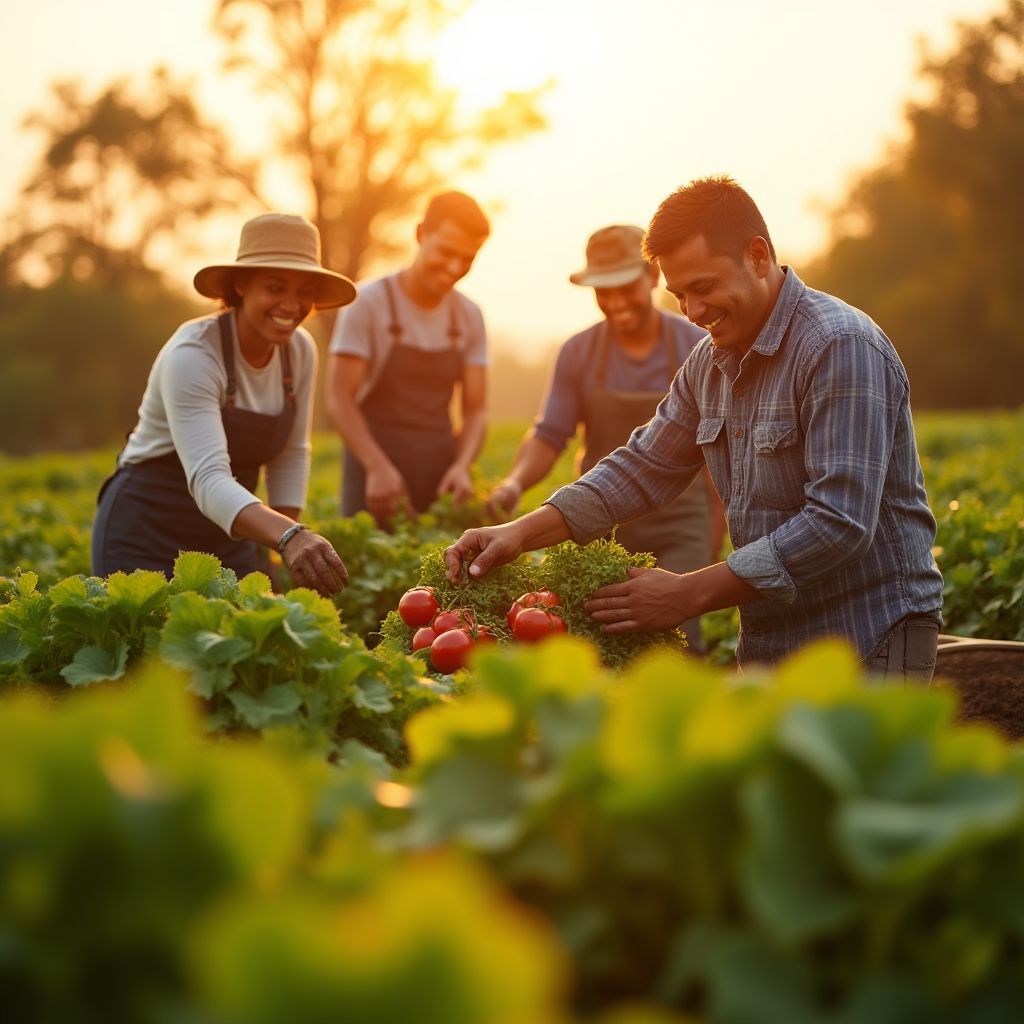 Farm workers harvesting organic vegetables